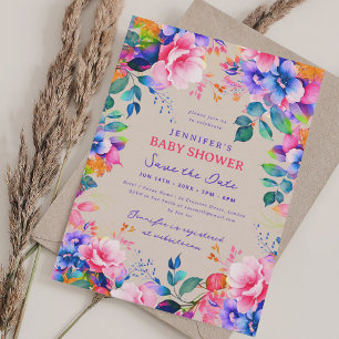 Invitation Jardin Chic Baby shower Floral Économisez Date Cha