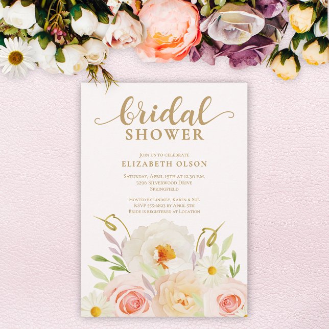 Invitation Jardin Chic Fleurs Mariage (Blush garden flowers bridal shower invitations, INSTANT DOWNLOAD and/or PRINTED)