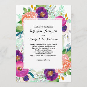 Invitation Jardin coloré Aquarelle Mariage floral