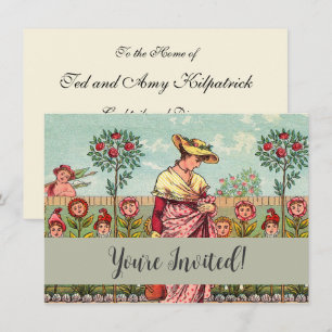 Invitation Jardin Cultivation Flower Woman Art Antique