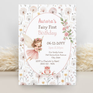 Invitation Jardin Dandelion aquarelle Fée Premier anniversair