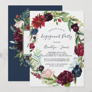 Invitation Jardin d'automne   Burgundy Wreath Engagement