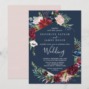 Invitation Jardin d'automne Mariage bleu marine