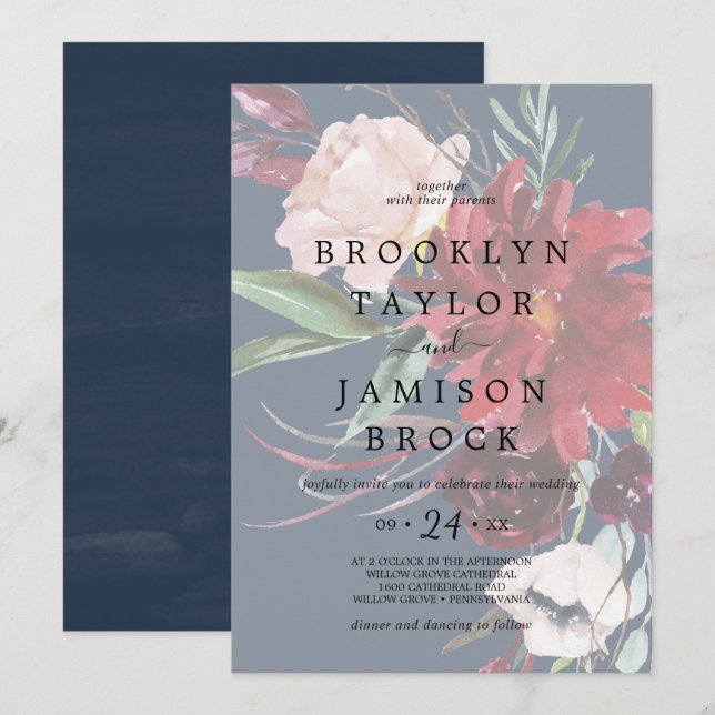 Invitation Jardin d'automne | Mariage floral défraîchi de la  (Devant / Derrière)