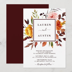 Invitation Jardin d'automne Marsala Mariage d'aquarelle