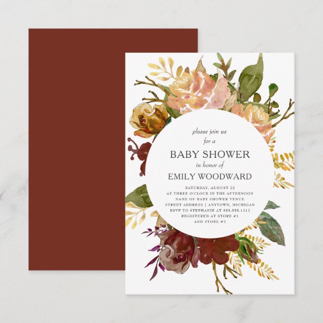 Invitation Jardin d'automne Rustique Baby shower floral (Devant / Derrière)
