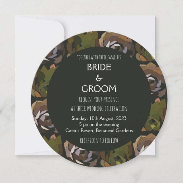 Invitation Jardin de Cactus Feuilles Mariage botanique vert (Devant)
