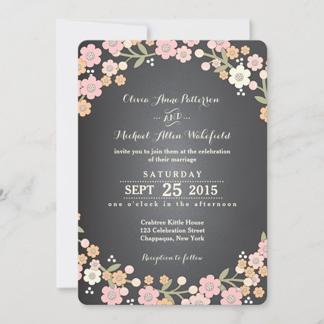 Invitation Jardin de charme Floral Wreath II Mariage (Devant)