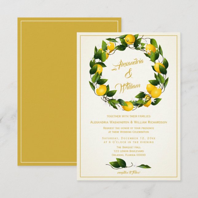 Invitation Jardin de couronnes de citron moderne | MARIAGE (Devant / Derrière)