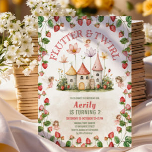 Invitation Jardin de fées enchanté à la fraise anniversaire 