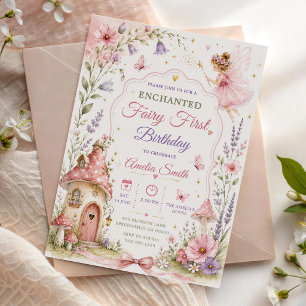 Invitation Jardin de Fées Fille Fleurie Fête d'anniversaire