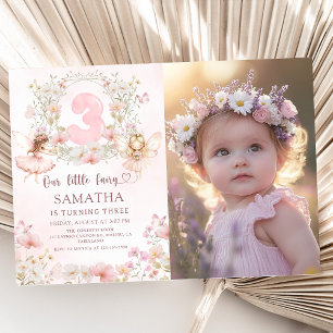 Invitation Jardin de fées floral rose Photo d'anniversaire 3
