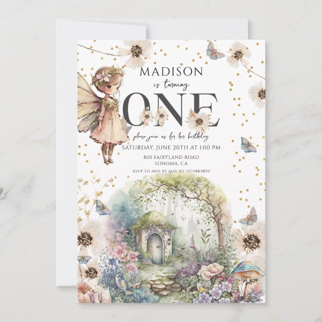 Invitation Jardin de fées magique 1er anniversaire (Devant)