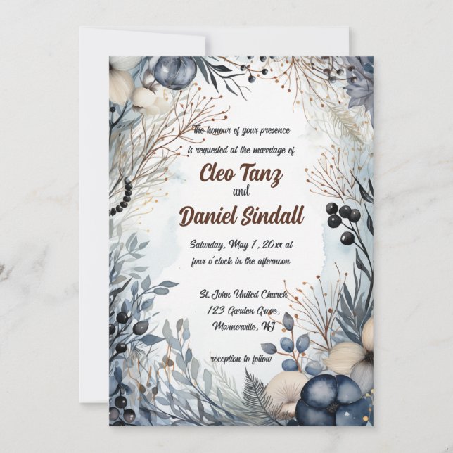 Invitation Jardin de fleurs bleues modifiable (Devant)