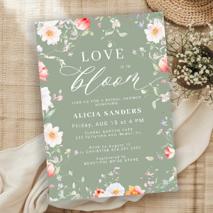Invitation Jardin de fleurs sauvages vert sauge pour une baby