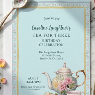 Invitation Jardin de fleurs Thé pour trois Anniversaire