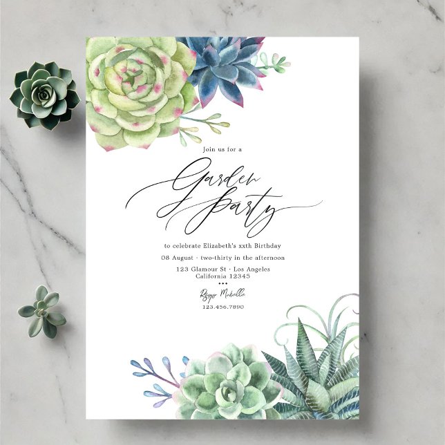 Invitation Jardin de la fête moderne Succulente (Modern Succulent Greenery Garden Party Invitation)