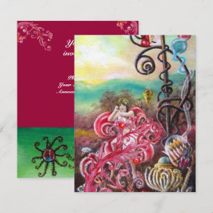 Invitation JARDIN DE LA MELISSA, rouge vif, rose vert