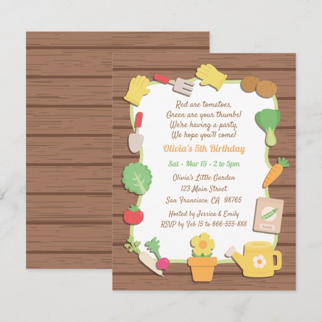 Invitation Jardin de légumes et de fleurs Fête d'anniversaire (Devant / Derrière)