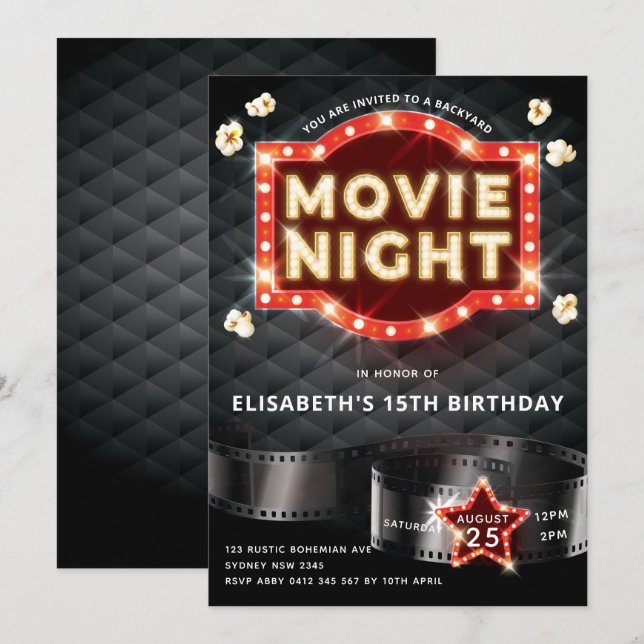 Invitation Jardin de luxe de la nuit de cinéma (Devant / Derrière)