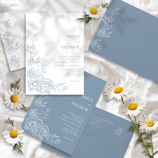 Invitation Jardin de mariage aux marguerites botaniques bleu 