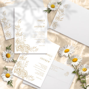 Invitation Jardin de mariage botanique or et blanc aux margue