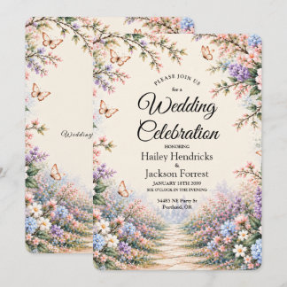 Invitation Jardin de mariage papillon fleuri pastel