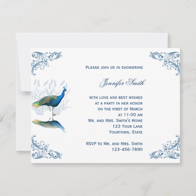 Invitation Jardin de paon dans l'invitation bleue de Fête de (Devant)