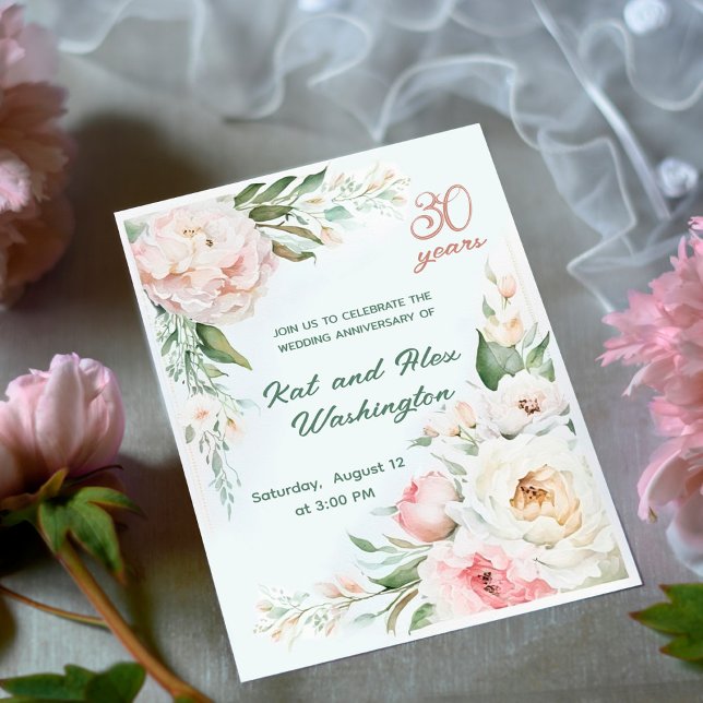 Invitation Jardin de pivoine aquarelle, MARIAGE ANNIVERSAR (Créateur téléchargé)