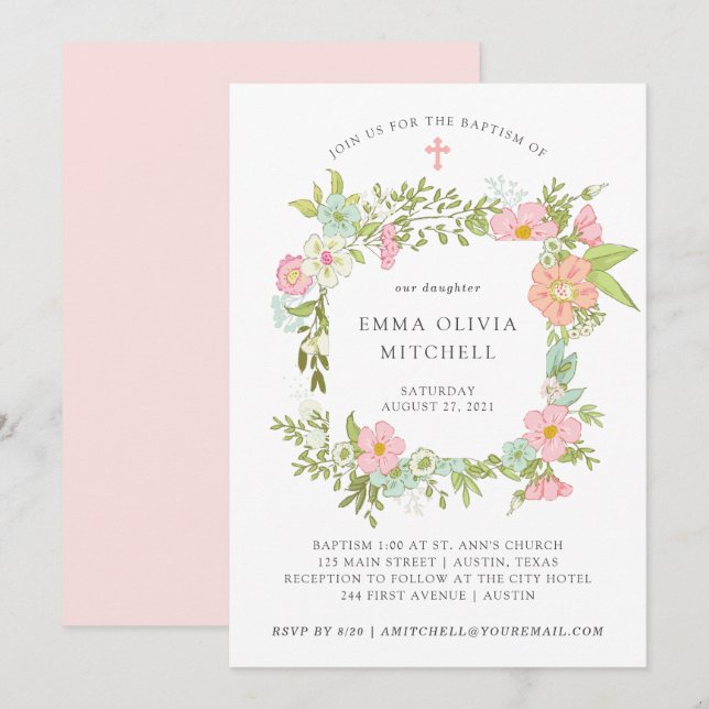 Invitation Jardin de printemps | Baptême floral (Devant / Derrière)