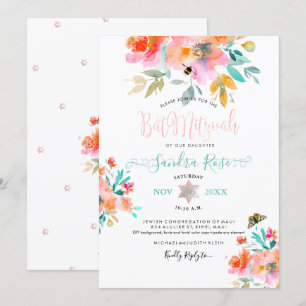 Invitation Jardin de roses à l'aquarelle pour Bat Mitzvah Pix