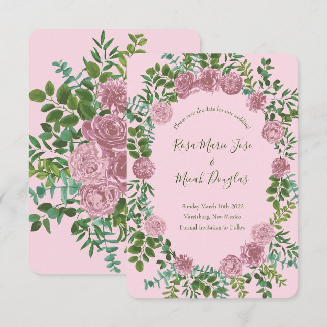 Invitation Jardin de roses roses mariage de printemps (Devant / Derrière)