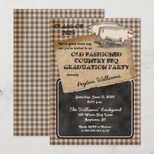 Invitation Jardin de rôti de porc rustique BBQ Graduation Par