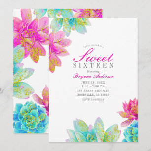 Invitation Jardin de Succulentes Rose Clair Turquoise Fête Do
