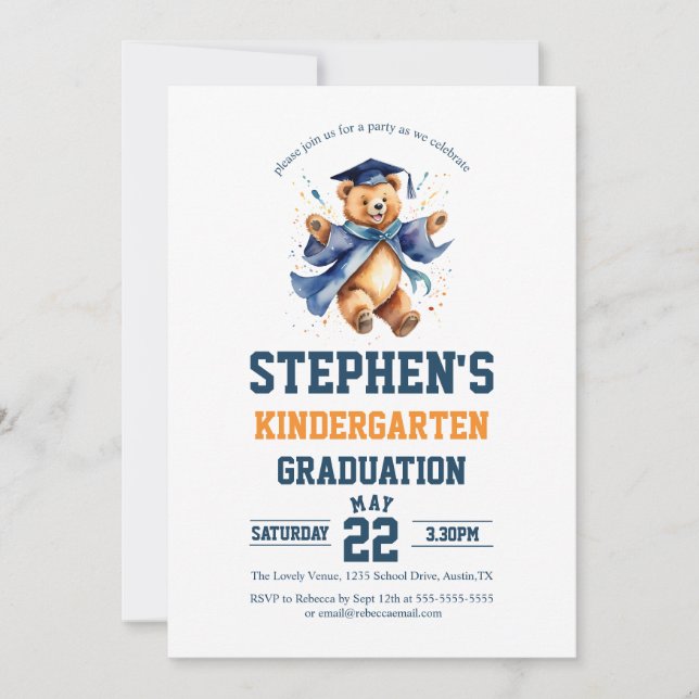 Invitation Jardin d'enfants Graduation Party mignonne ours en (Devant)