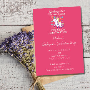 Invitation Jardin d'enfants Graduation Party Pink Unicorn