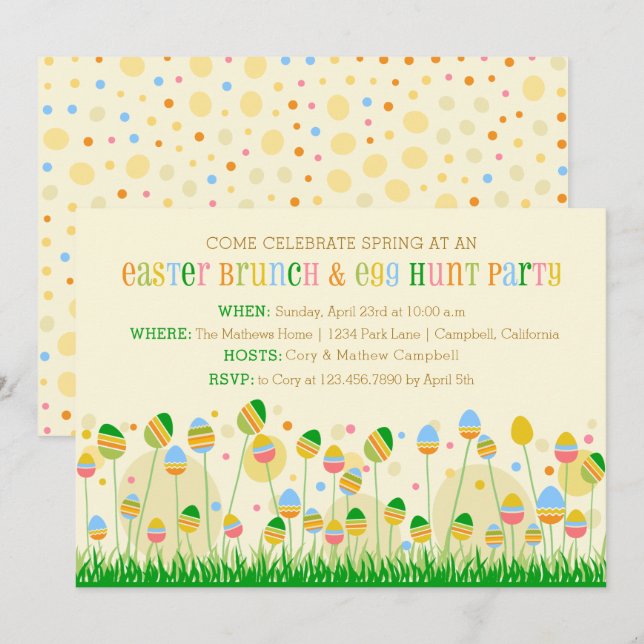 Invitation Jardin des oeufs de Pâques Brunch de Pâques et Cha (Devant / Derrière)
