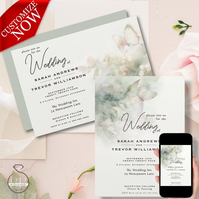 Invitation Jardin des papillons enchantés (easy to customize in 2 styles)