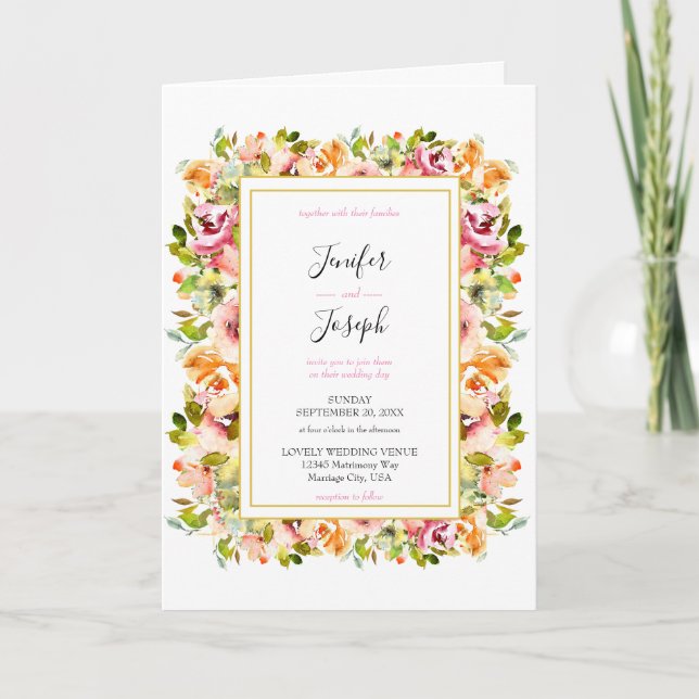 Invitation Jardin d'été Aquarelle Mariage floral (Devant)
