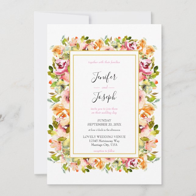Invitation Jardin d'été Aquarelle Mariage floral (Devant)