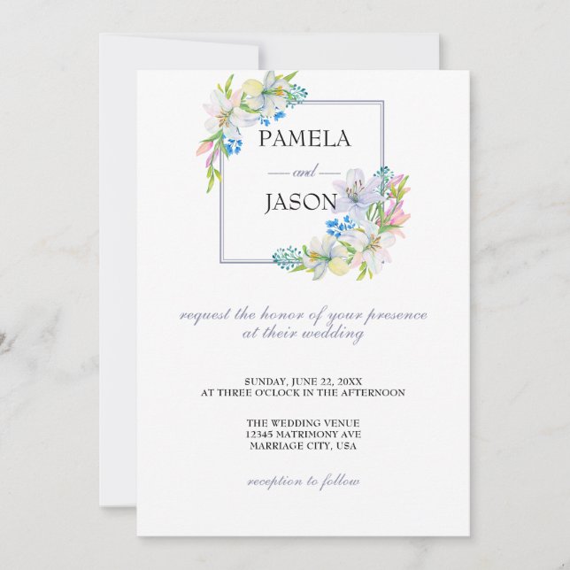 Invitation Jardin d'été Aquarelle mariage floral (Devant)