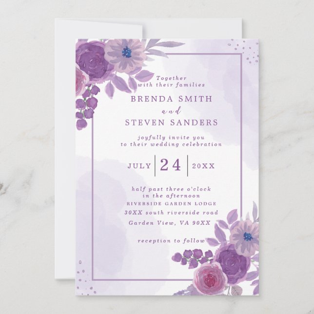 Invitation Jardin d'été Aquarelle Mariage floral (Devant)