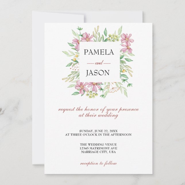 Invitation Jardin d'été Aquarelle mariage floral (Devant)