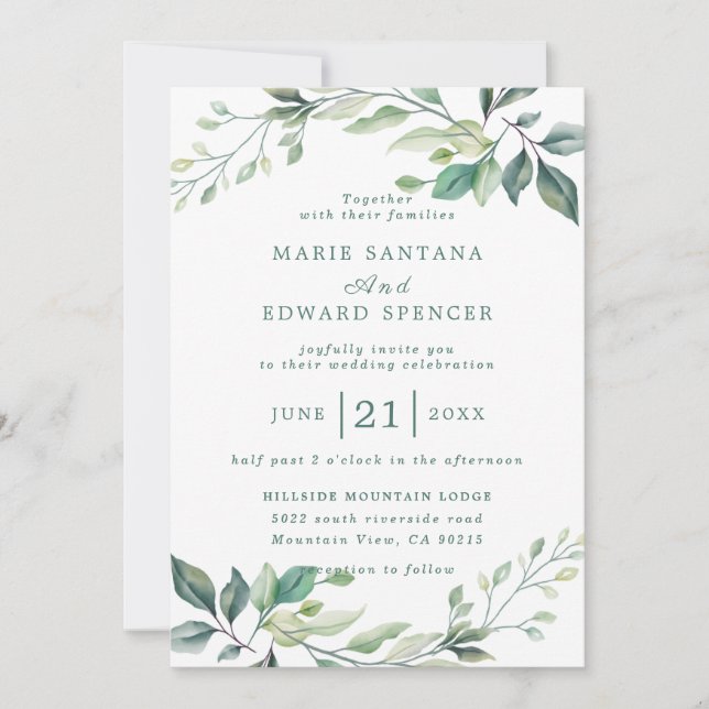 Invitation Jardin d'été Aquarelle Mariage floral (Devant)