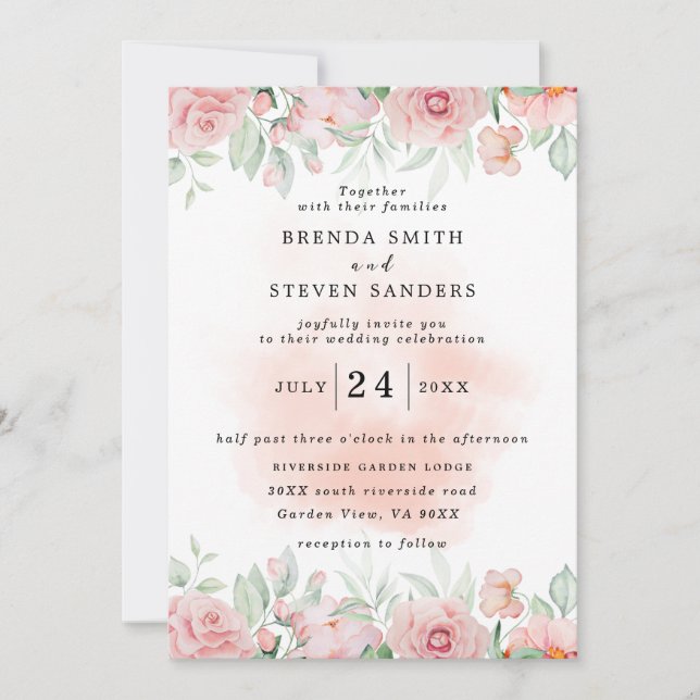 Invitation Jardin d'été Aquarelle Mariage floral (Devant)