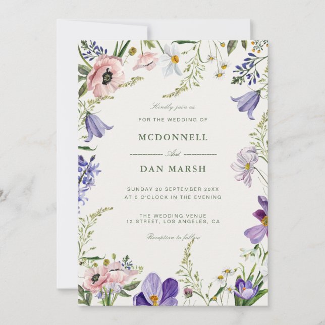 Invitation Jardin d'été Aquarelle Mariage floral (Devant)
