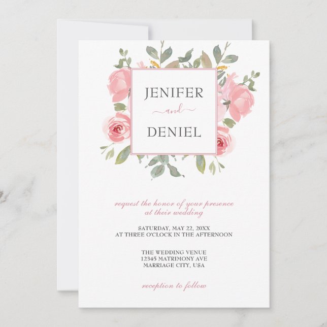 Invitation Jardin d'été Aquarelle Mariage floral (Devant)