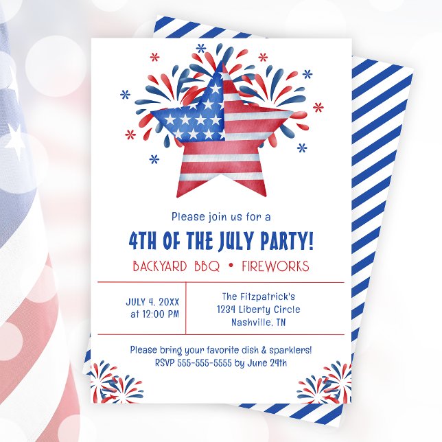 Invitation Jardin d'été BBQ 4 juillet fête (Summer Backyard BBQ 4th Of July Party Invitation)