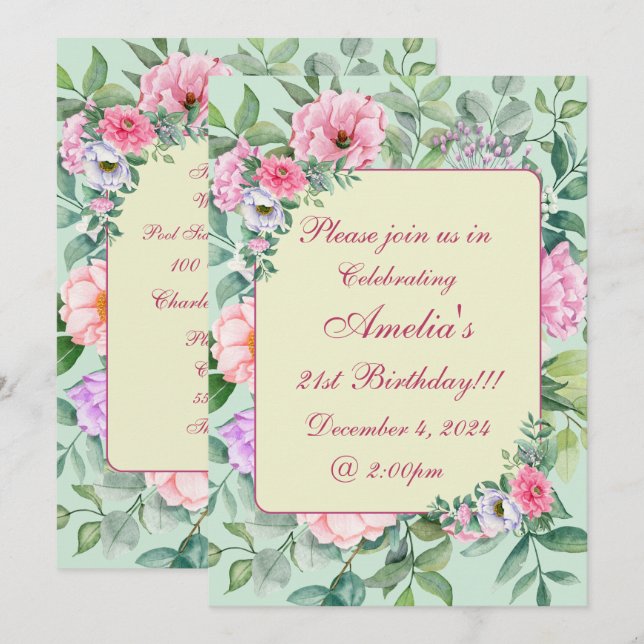 Invitation Jardin d'été fêté floral Anniversaire (Devant / Derrière)
