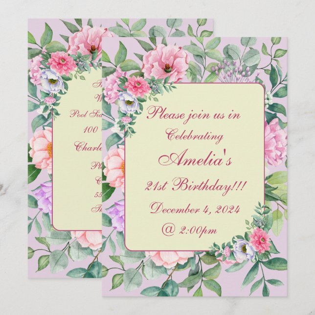 Invitation Jardin d'été fêté floral Anniversaire (Devant / Derrière)